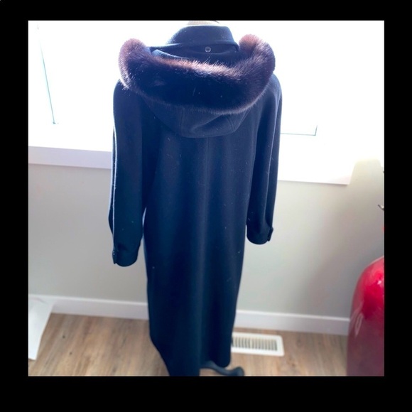 Fen-nelli Wool Cashmere Blend Coat Ladies Leather Accent Fur Trim 7/8 Vintage - Picture 3 of 10